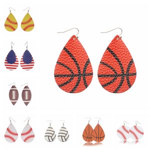 Sports PU Leather Earrings Vintage Baseball America german National Flag Football Earring United States Flag flamingo soccer basketball