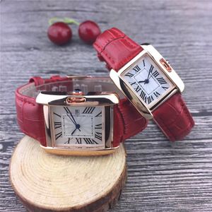 Najwyższej Jakości Mężczyźni i Kobiety Zegarki Zegarek Kwarcowy Różowy Złoty Silver Case Skórzany Pasek Kobiety Dress Watch Kochanka Designer Wristwatch