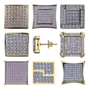 18K Gold Hip Hop CZ Zircon Square Earring Studs 0.7-1.6cm for Men and Womens Gifts Iced Out Diamond Stud Earrings Punk Rock Rapper Jewelry