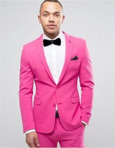 Mode Rose Red Men Bröllop Tuxdos Notch Lapel Slim Fit Groom Tuxedos Utmärkt Män Jacka Blazer 2 Piece Suit (Jacka + Byxor + Tie) 2665