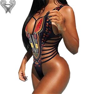 Bkning Thong Swimsuit One Piece Swimwear Women African Print Swim Suits Padded Bathing Suit 2018 Summer May Beach Monokini C19030201