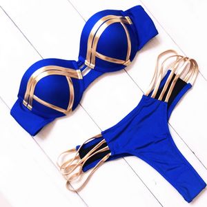 sport Bikini Sets Gilded panel High waisted print One piece women Sexy Swimwear solid split hard pack solid yakuda without steel support