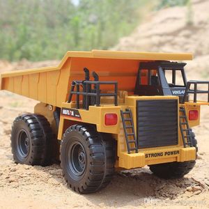 HN540 6 Channels RC Mine Dump Truck& Tipper Toy, Diecast Alloy 1:16 Big Size Engineering Vehicle, Turn Light, for Xmas Kid Birthday Gift,2-2