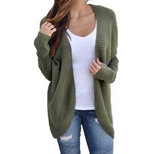 Sweter damski Cardigan - Dzianiny Open Front Back Strap Długi Rękaw Bat Top Top