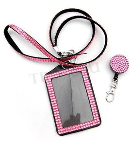 Rhinestone Bling Lanyard Retractable Crystal Diamond Necklace neck strap with Horizontal ID Badge Holder and Key Chain fo htc cell Phone