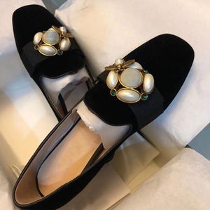 Nowe produkty projektanci kobiety płaskie buty vintage zamsz mokasyny Bowtie Honeybee Rhinestone płytkie usta kwadratowe palce luksusowe impreza komfort lady mokasyny
