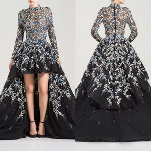 Sexy A Line Prom Dress Beaded Appliqued Illusion Long Sleeve High Low Cocktail Gowns Custom Made Evening Dresses