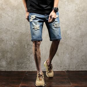 2017 Men's Knee Length Ripped Jeans Pants Summer Hole Denim Shorts Male Hip Hop Boys Classic Style Bermuda Shorts Pant Men