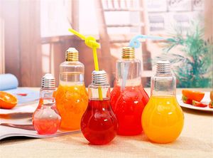 200ml light bulb beverage bottle milk tea bottle plastic juice bottle creative yogurt cup with straw cup Drinkware tools