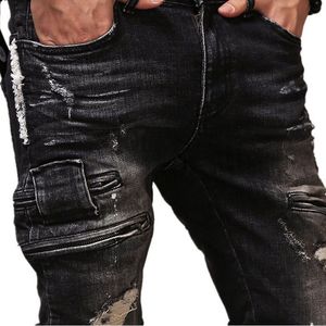 Nova moda buraco masculino jeans lazer moda rua mendigo pants homens preto hip hop jeans dropshipping 44 46