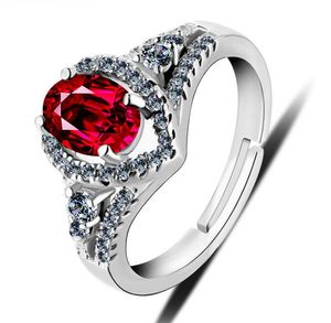 Ruby Wedding Rings Real 925 стерлингового серебра CZ Simulated Diamond Zircon Red Corundum Objange Contagent для женщин оптом