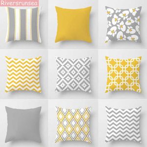 Nordic Style Yellow Gray Pillow Modern Minimalistiska Geometriska Stripes Rhombus Abstrakt Art Kudde Heminredning För Kontorsstol