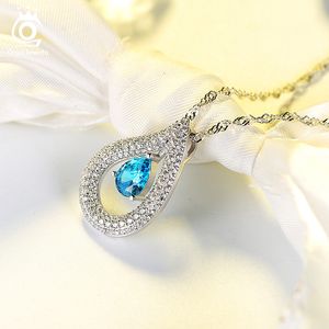 Fashion-jewels Women Pendants halsband AAA Big Blue Cubic Zircon Kvinnligt halsband med kedjan Mode Smycken på121