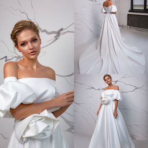 2020 Eva Lendel Handgefertigtes Blumenhochzeitskleid aus Satin in A-Linie mit Hofschleppe Abiti Da Sposa
