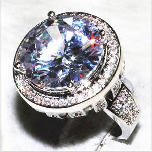 Luxury 100% verkliga fasta silverringar runt Natural Crystal 8mm 3CT Simulated Diamond Engagement Wedding Ring for Women Jewelry Storlek 5-10