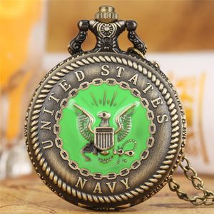 Vintage US Army Bronze Pocket Watch - Analog Display Necklace Chain Gift With Quartz Movement