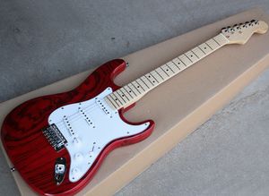 Red Electric Guitar with Zebra Wood Veneer,White Pickguard,Chrome Hardware,Maple Fretboard,Can be Customized
