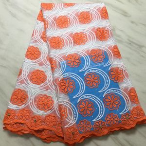 5Yards/pc Fashionable orange flower african milk silk lace and white french net lace fabric for dress BN139-8