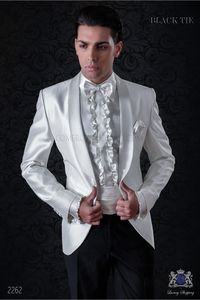 Fildişi Saten Damat Smokin Şal Yaka Erkekler Düğün Smokin Popüler Ceket Blazer Erkekler Yemeği / Darty Suit Custom Made (Ceket + Pantolon + Kravat + Kuşak) 281