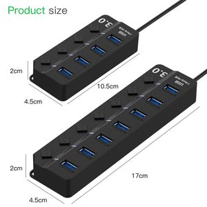 Wholesale USB Hub 3.0 High Speed 4/7 Port Hub Splitter With ON/OFF Switch Multi Power Adapter High Speed Hub For PC Computer Accessories