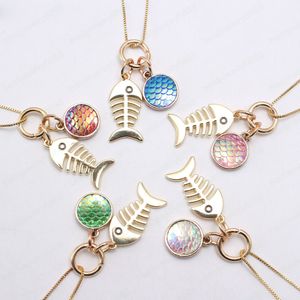 Fashion fish bones fish scale pendant necklace for child/kids/girls long chain necklace charming jewelry for children