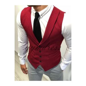 2019 Red Goom Kamizelki Slim Fit Groomsmens Vest Custom Made Wool Wedding Waistcoat Formalna Kamizelka Prom