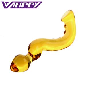 Vahppy Yellow Glass Crystal Dildo Penis Anal Plug Sex Toys Adult Products Women Masturbation Device G-spot Massage Stick Ap02036 Y190722