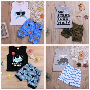 Kids designer clothes boys cartoon vest shorts 2pcs sets cotton sleeveless toddler boy outfits boutique baby clothing 5 designs DHW3709