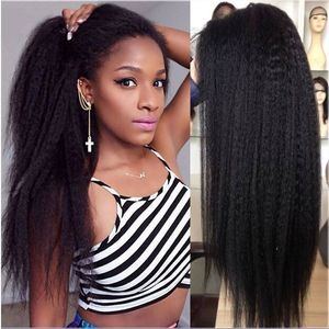 IsHow 13x4 renda dianteira peruca 26 polegada yaki straight cabelo brasileiro kinky heterossexual perucas de cabelo humano para as mulheres todas as idades naturais cor preta