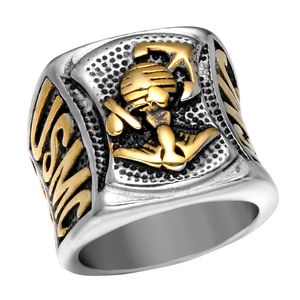High Quality Stainless Steel Officers United States Marine Corps Ring Jewel Retro Silver Gold USMC Military Rings Anchor Men's Jewellery