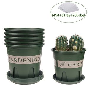 Muzhi 6 Pakiet Oddychający Plastikowy Ogród Garnek Kwiatowy, Green Galon Galon Pot Tree Drzew Sadzarka Zestaw z tacacjami 3Sizes Dia 16/20 / 24 cm