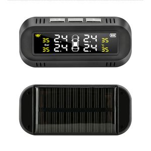 Solar TPMS Car Tire Pressure Alarm Monitor System Display Attached to glass tpms Temperature Warning With 2 Sensors2694