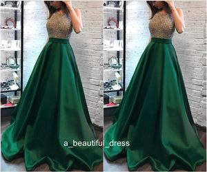 Emerald Green Prom Dresses New Arrival A Line Halter Beads Top Long Evening Gowns Formal Wears ED1224
