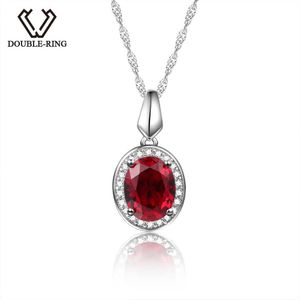 Double-R Classic 925 Silver Wisiorek Naszyjnik Utworzony Owalny Ruby 2.0CT Gemstone Cyrkon Wisiorek Dla Kobiet Biżuteria Ślubna Y19051602