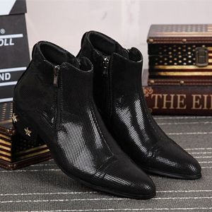 Genuine Rivets Winter Leather Shoes Ankle Pointed Toe Zipper Motorcycle Men Black Party Short Boots Big Size