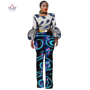女性ボディスーツロンパースのためのアフリカ服オーバーオールアフリカのバジンリッチプリントパンツパフスリーブプラスサイズBRW WY2323