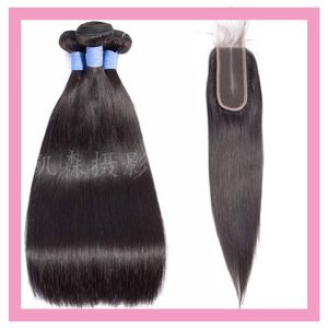 Indian Virgin 3 Bundles With 2X6 Lace Closures Middle Part Straight Human Hair Extensions 2 By 6 Closure 4PCS
