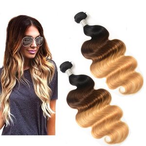 Indyjskie dziewicze przedłużki włosów 1B/4/27 Ombre Human Hair Produkty do włosów Wave 1B 4 27 Trzy tony Kolor 2 sztuki