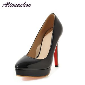 Alionashoo Platform Pompy Kobiety Sexy Niezwykle Wysokie Obcasy Buty Bridal Stiletto Red Ladies Wedding Buty Plus Size 34-48