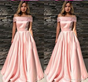 Neue Ankunft 2019 Einfache Günstige Rosa Ballkleider Schulterfrei Elegante Abendgarderobe Falten Formales Kleid vestidos de fiesta Abendkleider