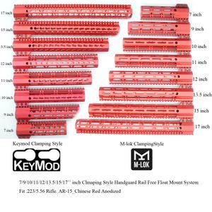 7/9/10/11/12/13.5/15/17'' inch Keymod/M-lok Clamping Style Handguard Rail Free Float Picatinny Mount System_Red Anodized