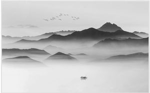 benutzerdefinierte 3D-Fototapete New chinesischen Stil abstrakten schwarzen und weißen Landschaft Vogel tv Sand Hintergrund Wand