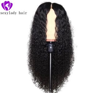 13x4 głęboka część Kinky Curly Front Symulacja ludzka peruka do włosów dla czarnej kobiety 250 Gęstość wstępnie wyrzucona syntetyczna koronkowa peruka