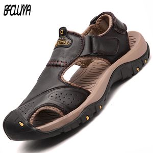 Men Sandals Genuine Split Leather Men Beach Roman Sandals Brand Men Casual Shoes Flip Flops Slippers Sneakers Summer Shoes