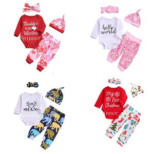 infantil Roupa Primavera Outono Feminino bebê Impresso Calças Roupa 19 Ddsign Roupa Define 1Set = macacãozinho + calça + cabeça + chapéu