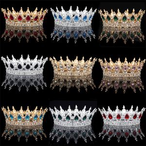 Gold/Silver Crystal Tiaras Baroque Round Crown Classic Royal Queen King Crowns Diadem Prom Wedding Hair Jewelry Accessories CJ191226