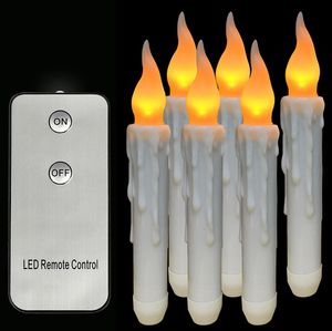 Candele coniche a LED senza fiamma da 12 pezzi, 0,79 x 6,9 pollici, candele coniche alimentate a batteria con fiamma tremolante gialla calda