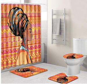 African Bath Mats 4pcs set Price Bathroom Shower Curtain and Rugs Sets Toilet Mat with Foot Pads Christmas Bath Carpet for Xmas
