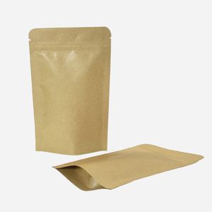 50pcs / lot Stand Up Kraft Paper Bag Aluminiumfolie Zip-Lock-Beutel Wiederverwendbare Kaffee-Puder Food Packaging Bag heißsiegelbaren Zip-Verschluss Papiertüten