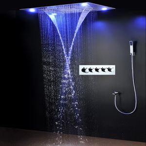 Bagno Doccia pioggia Set da doccia di lusso kit da doccia rubinetti cascata quadrata con soffione a soffione a LED a freddo valvola di deviatore fredda e calda con doccetta